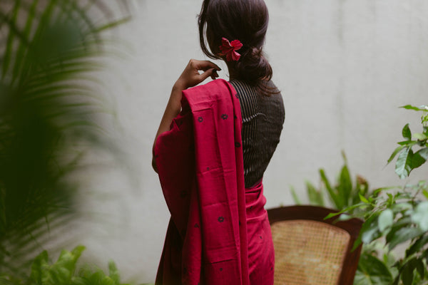 Elevate Your Elegance: Unveiling the Classy Red Jamdani Khadi Saree