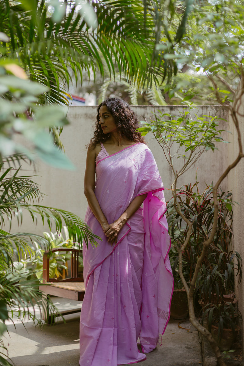 Lavender & Pink - Handloom Cotton Jamdani Saree