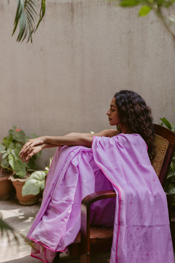 Lavender & Pink - Handloom Cotton Jamdani Saree
