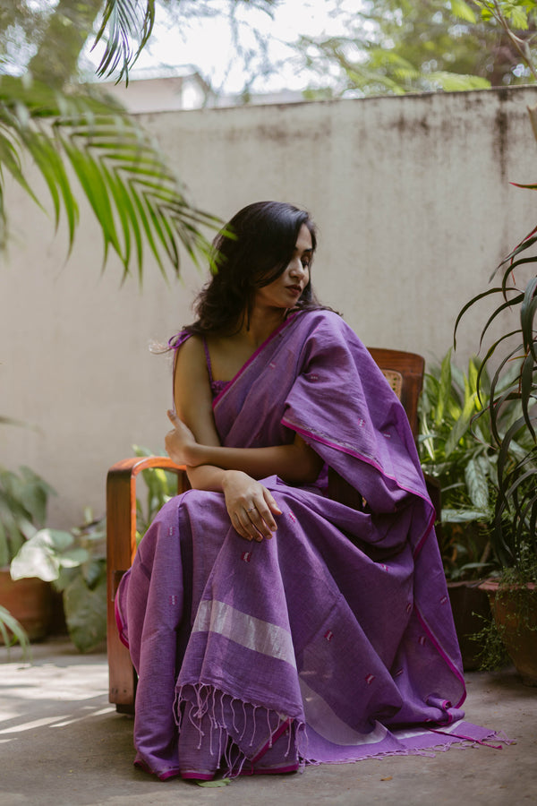 Purple & Pink -Handloom Cotton Jamdani Saree