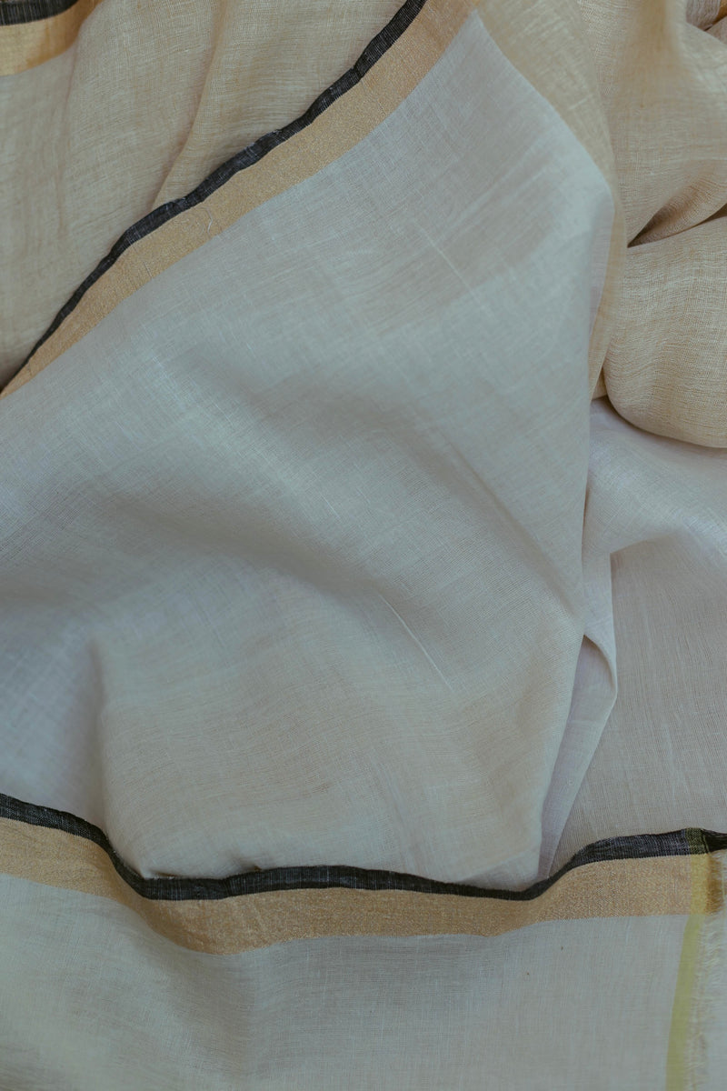Ivory & Gold - Handloom Linen Saree