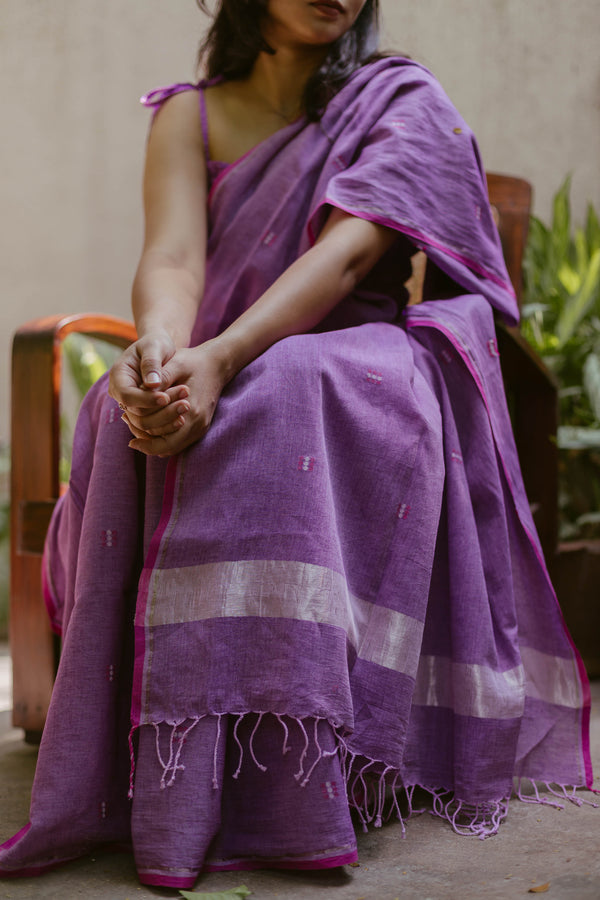 Purple & Pink -Handloom Cotton Jamdani Saree