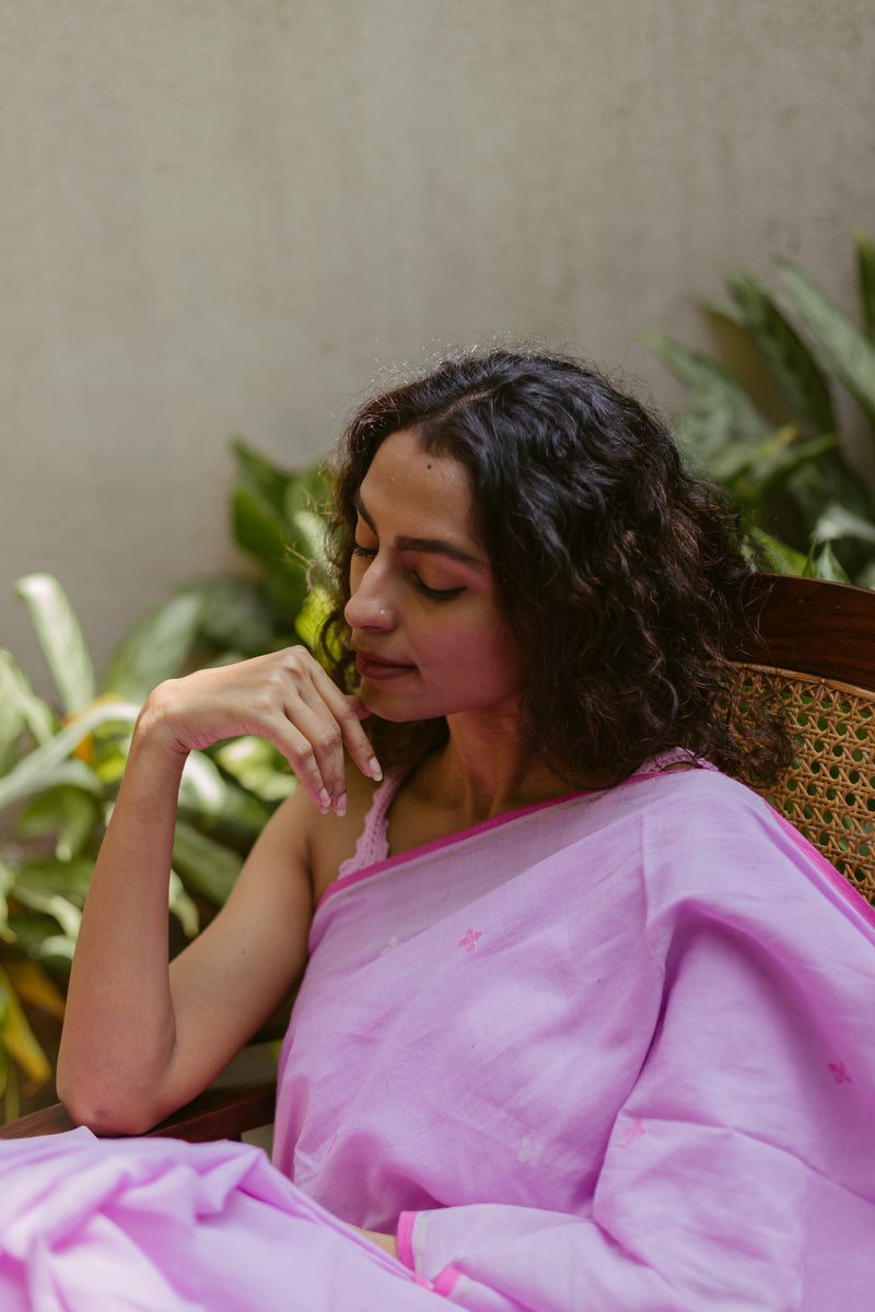 Lavender & Pink - Handloom Cotton Jamdani Saree