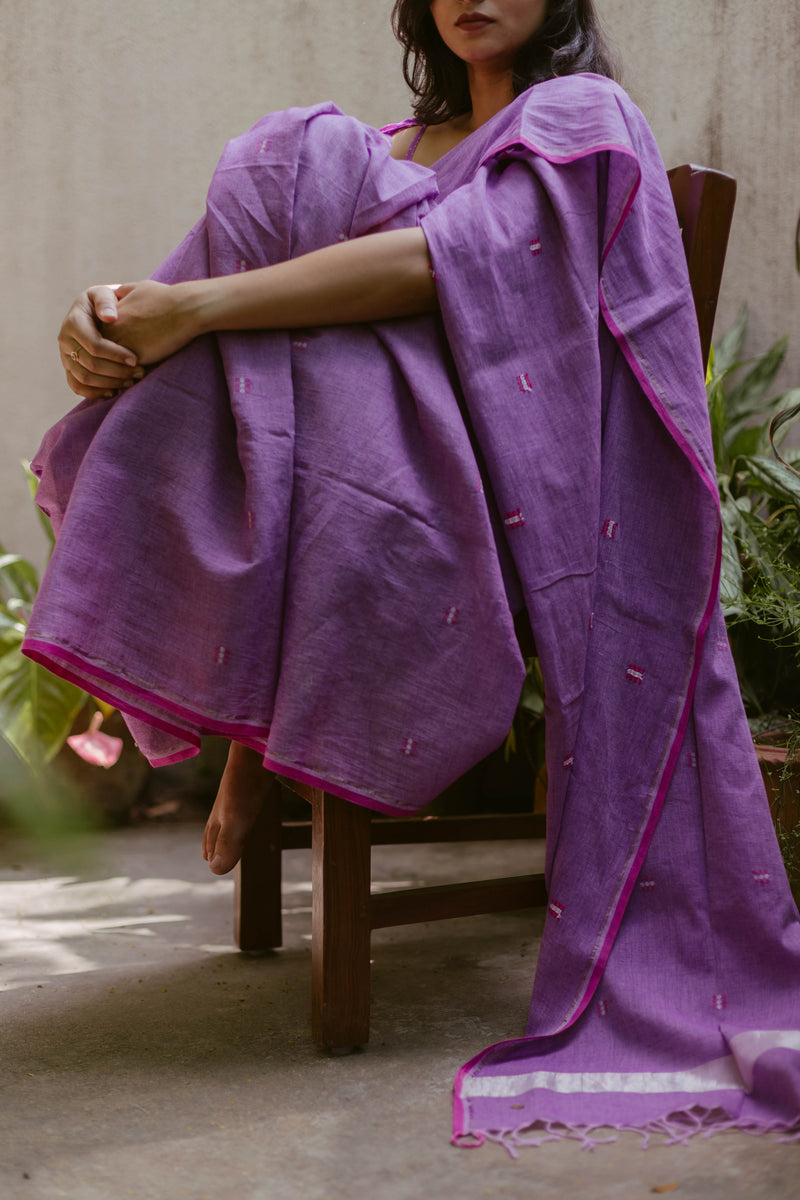 Purple & Pink -Handloom Cotton Jamdani Saree
