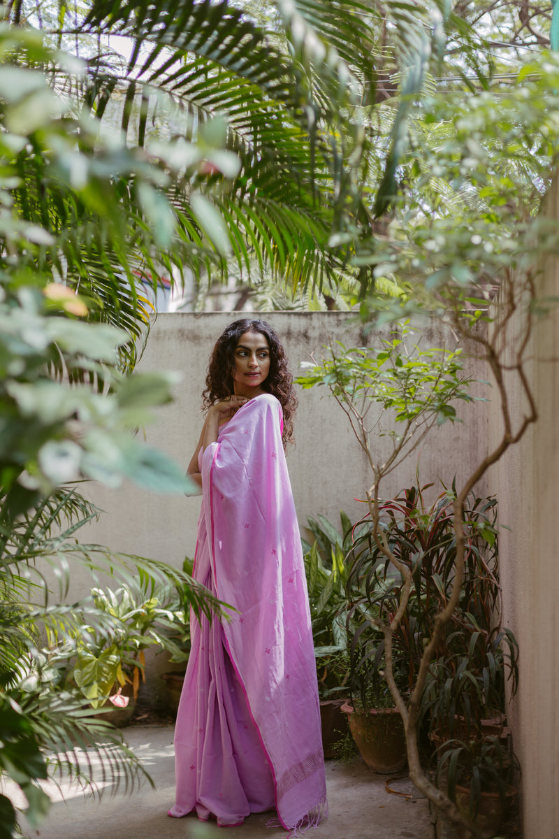 Lavender & Pink - Handloom Cotton Jamdani Saree