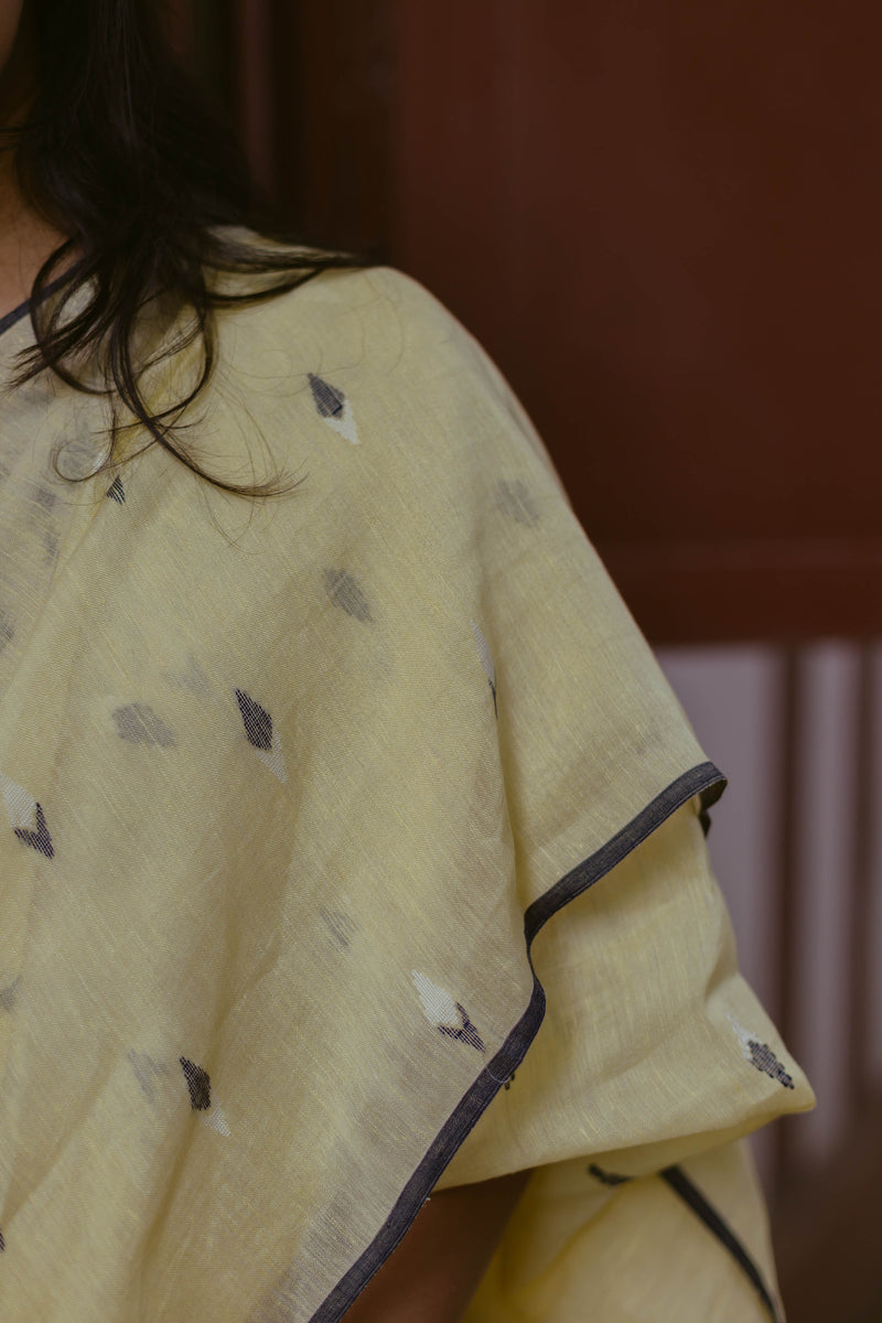 Lemon Yellow - Handloom Linen Jamdani Saree