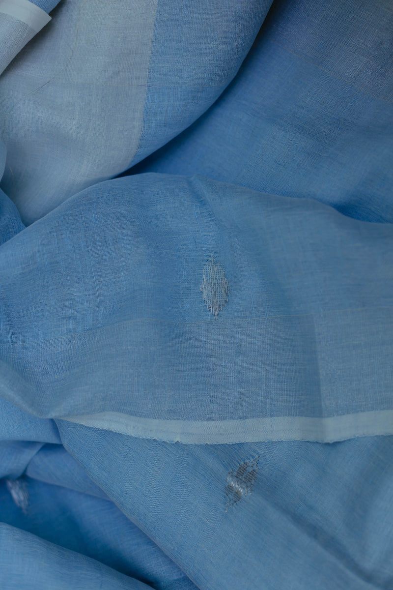 Baby Blue & Silver - Handloom Linen Jamdani Saree