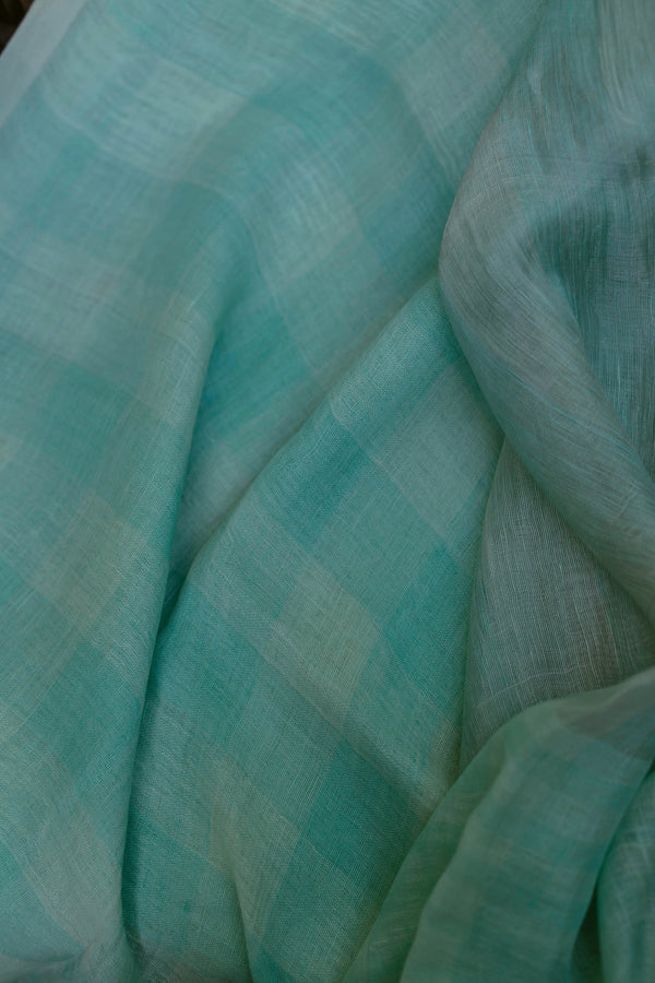 Greenish Blue - Handloom Linen Jamdani Saree
