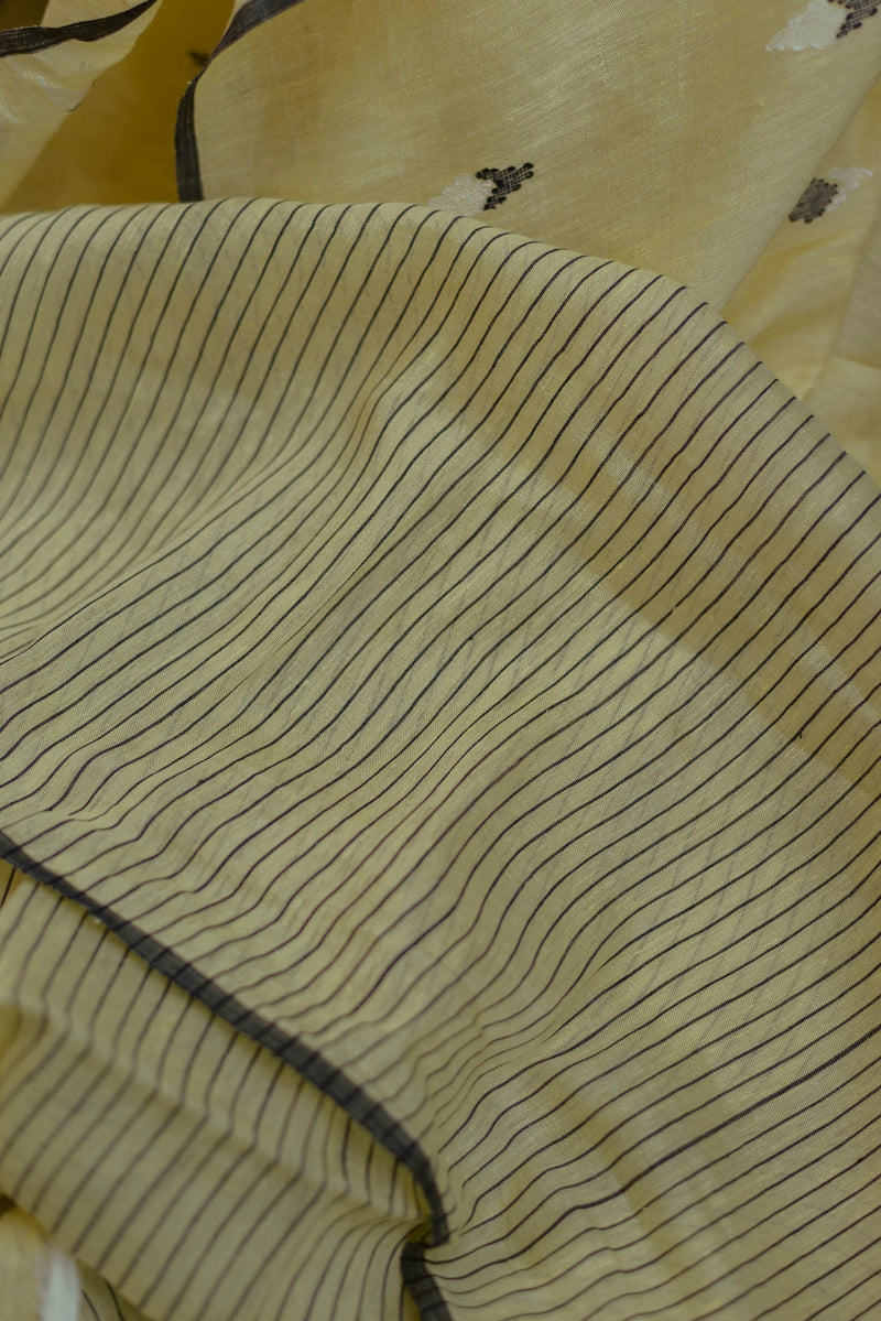 Lemon Yellow - Handloom Linen Jamdani Saree