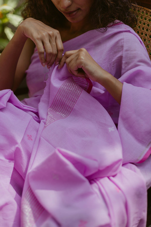 Lavender & Pink - Handloom Cotton Jamdani Saree