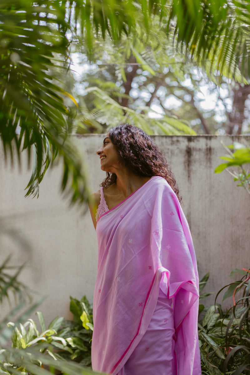 Lavender & Pink - Handloom Cotton Jamdani Saree