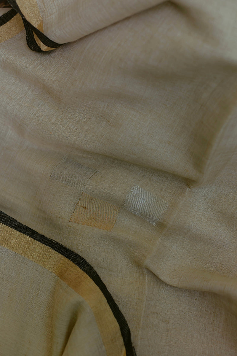 Ivory & Gold - Handloom Linen Saree