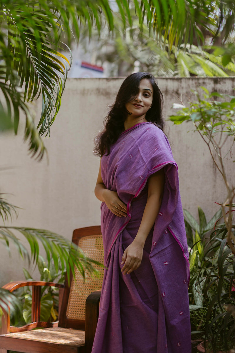 Purple & Pink -Handloom Cotton Jamdani Saree