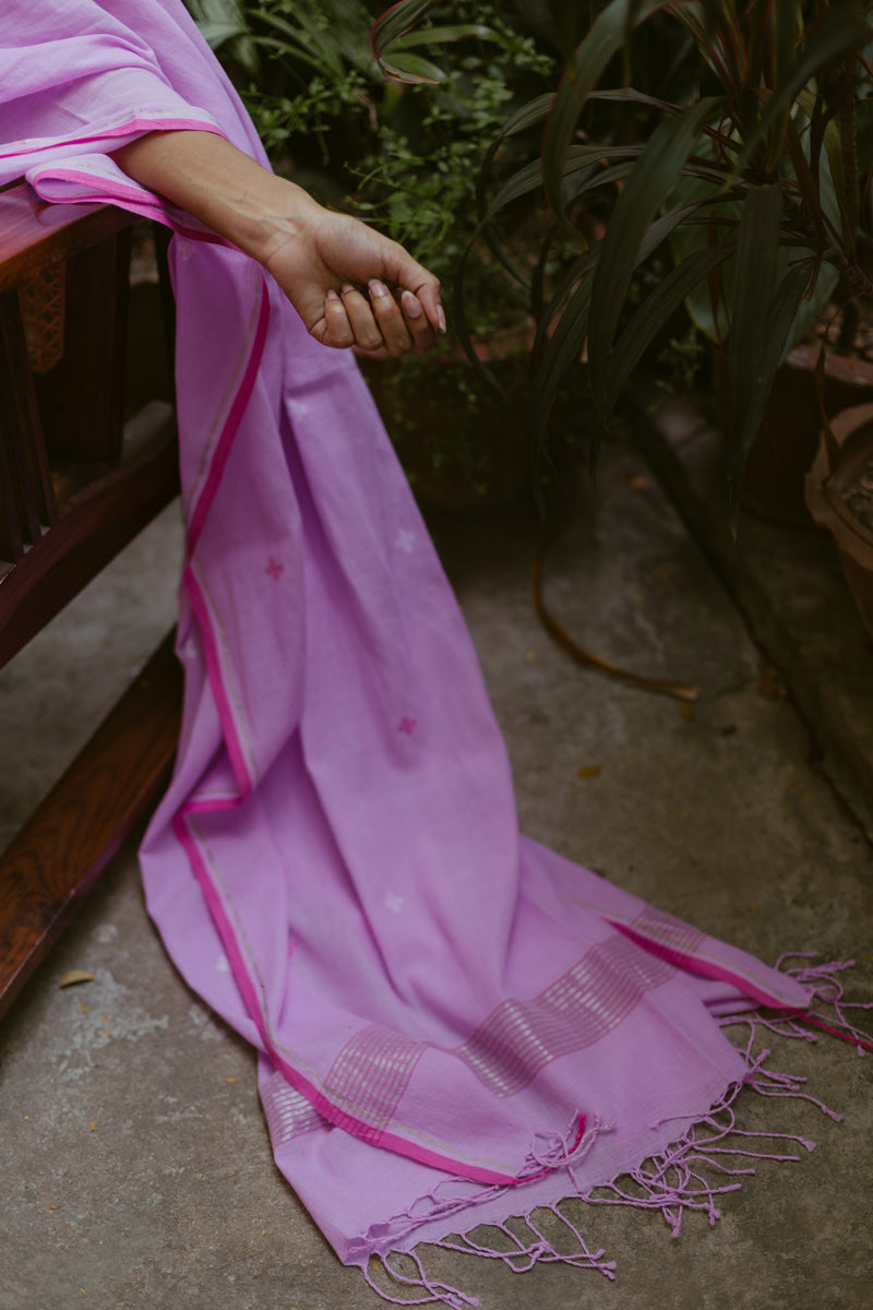 Lavender & Pink - Handloom Cotton Jamdani Saree