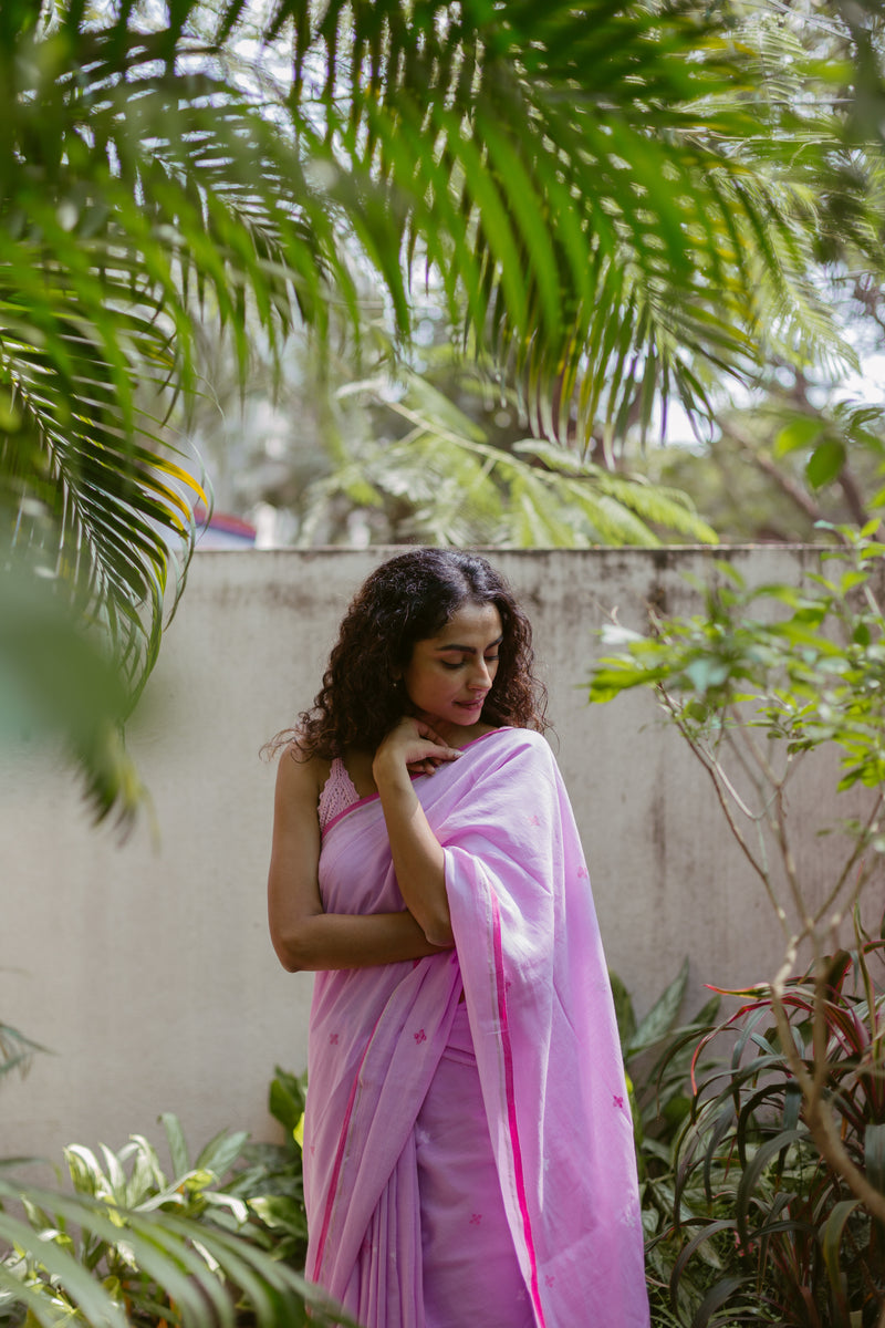 Lavender & Pink - Handloom Cotton Jamdani Saree