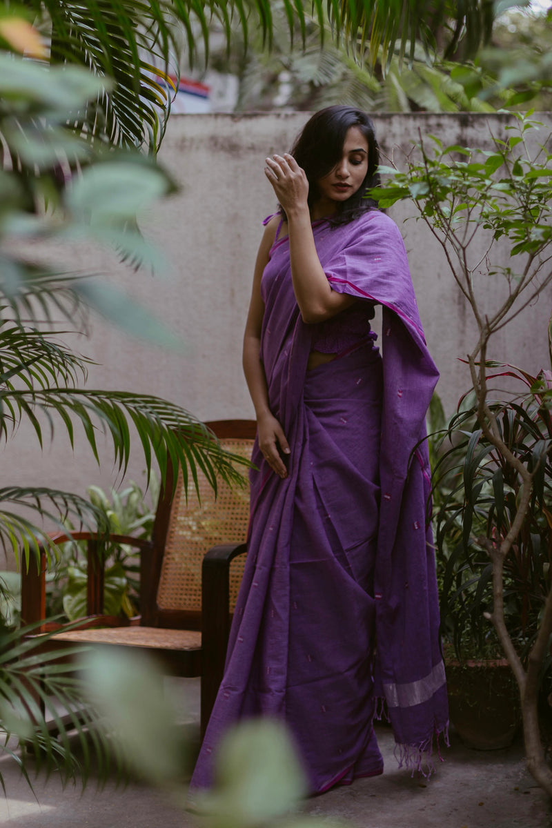 Purple & Pink -Handloom Cotton Jamdani Saree