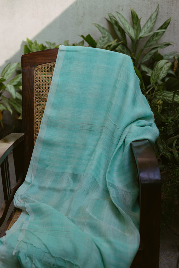 Greenish Blue - Handloom Linen Jamdani Saree