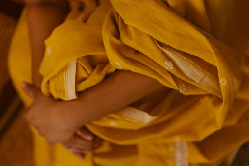 Yellow Marigold Dye - Khadi Jamdani Saree