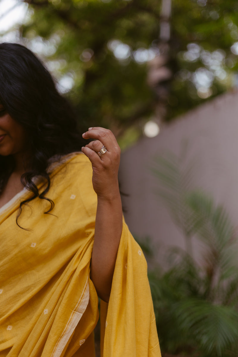 Yellow Marigold Dye - Khadi Jamdani Saree