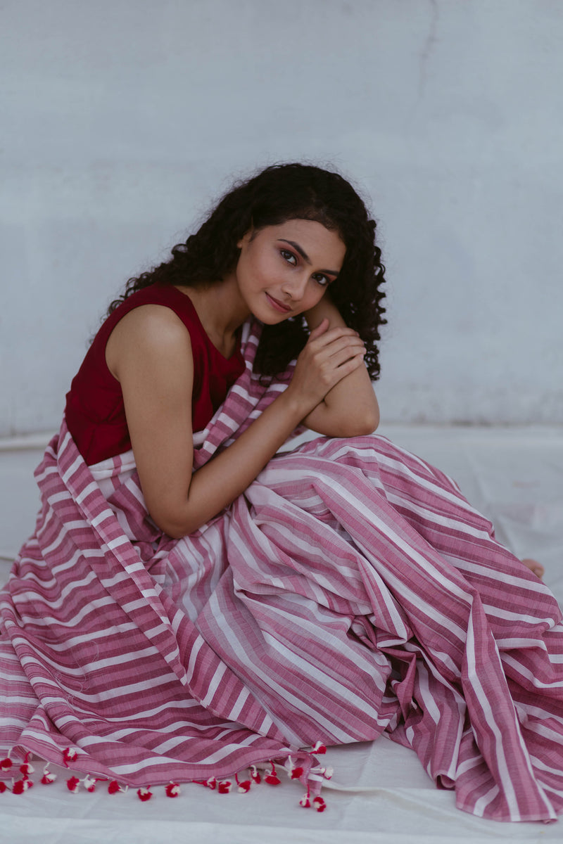 Tie Dye Stripes Handloom Saree
