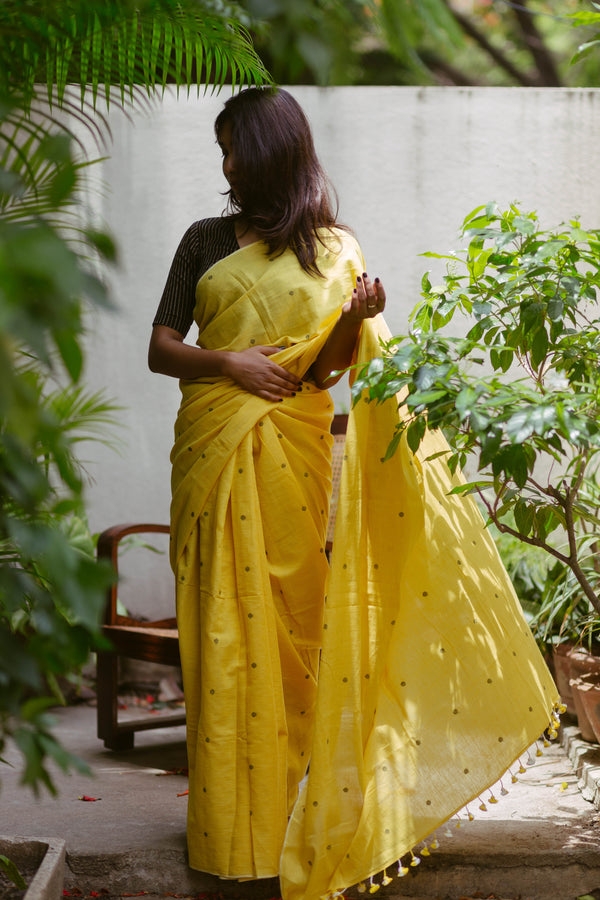 Yellow jamdani handloom saree