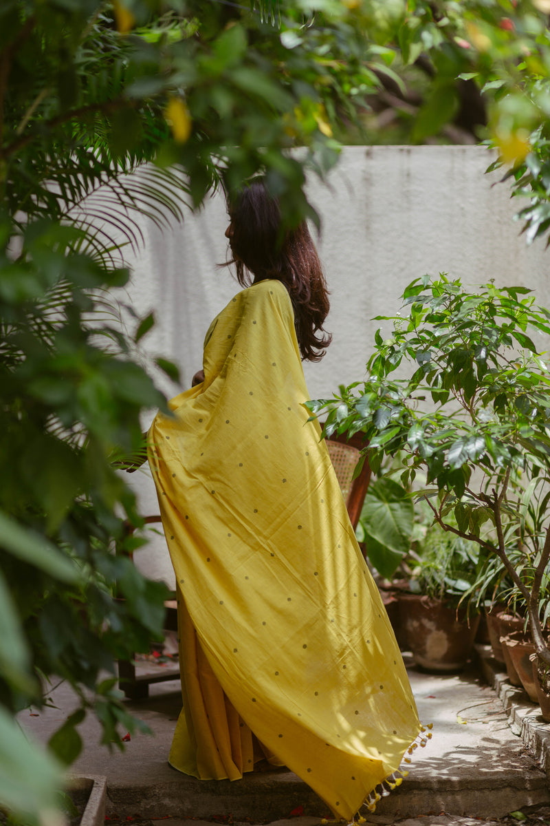 Yellow jamdani handloom saree