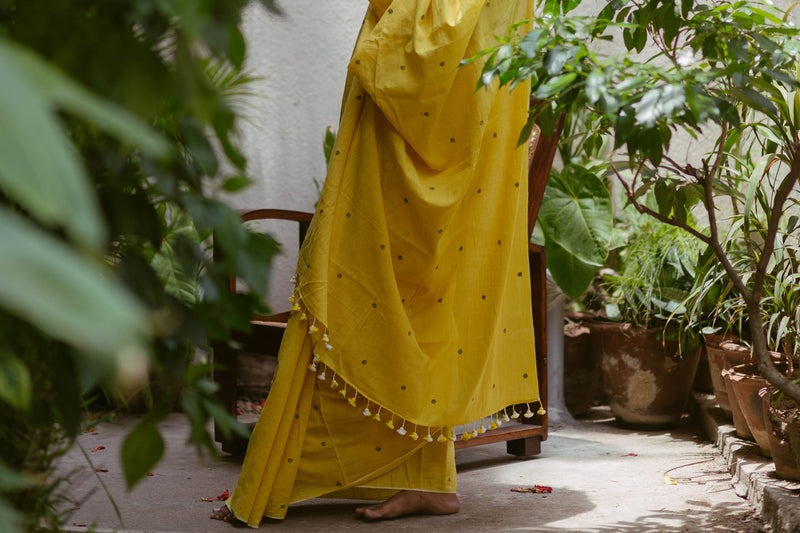 Yellow jamdani handloom saree