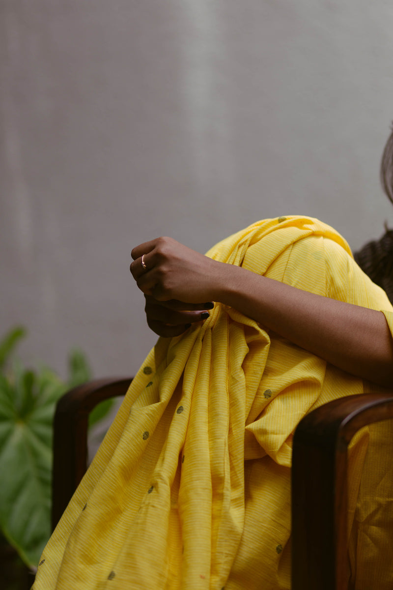 Yellow jamdani handloom saree