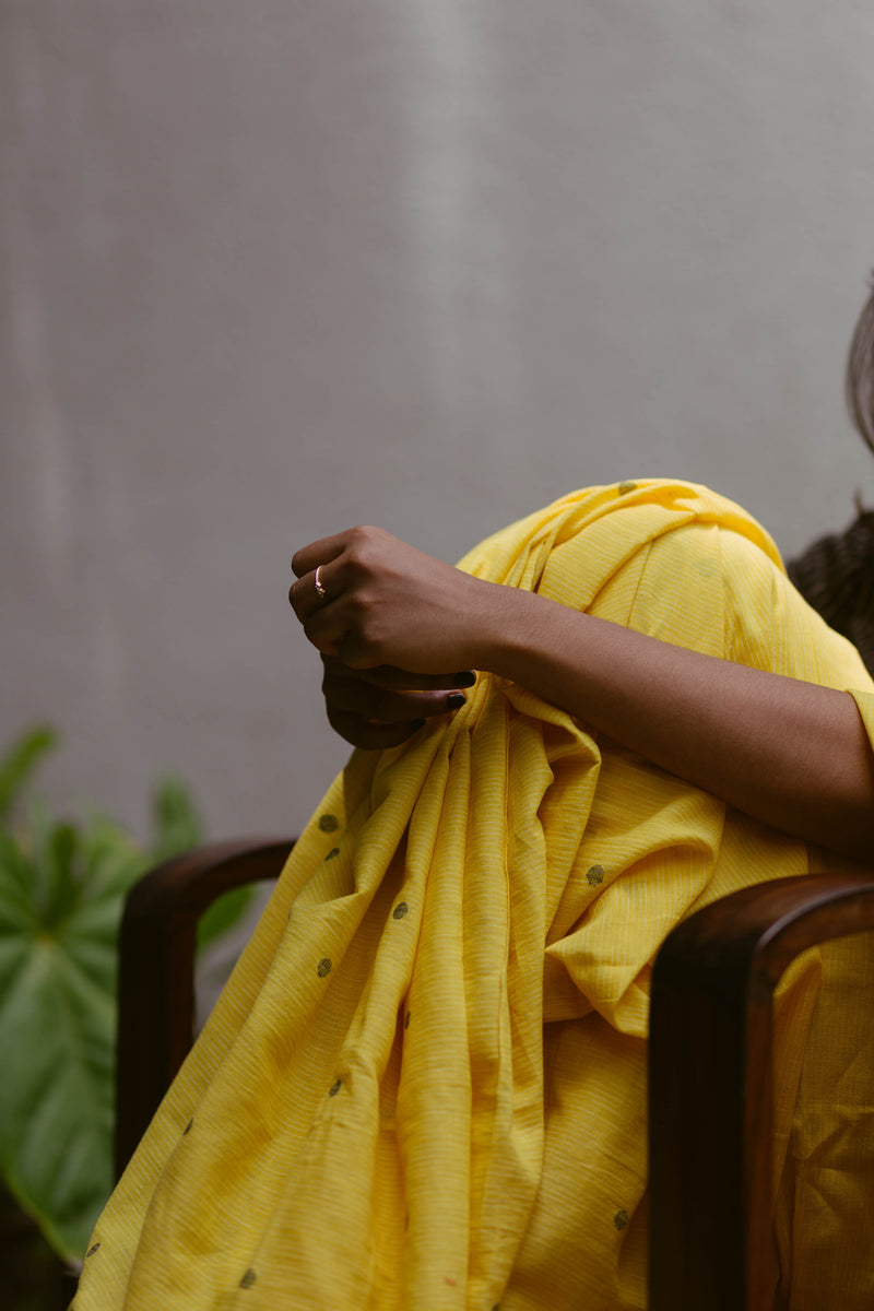 Yellow jamdani handloom saree