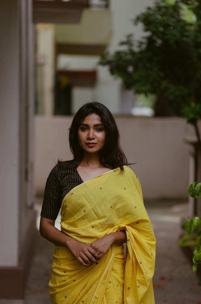 Yellow jamdani handloom saree