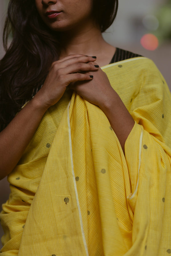 Yellow jamdani handloom saree