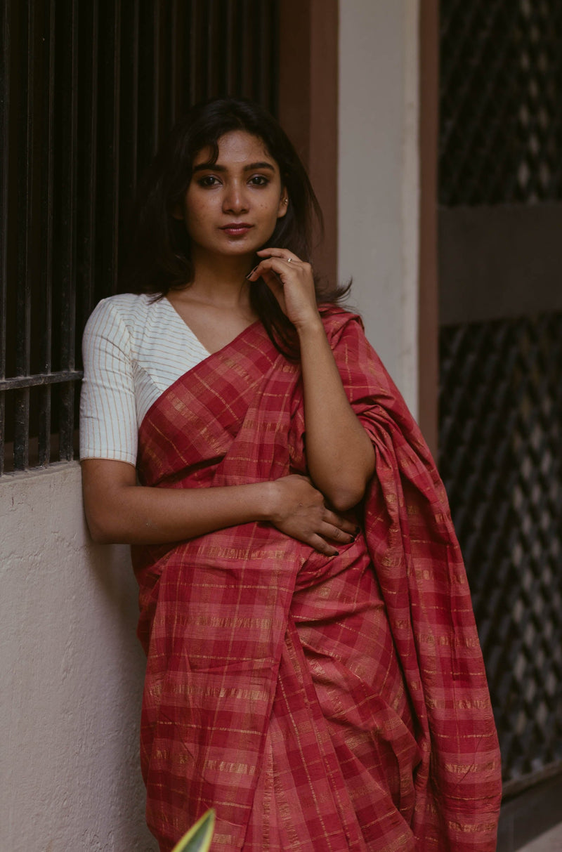 Red handloom cotton saree