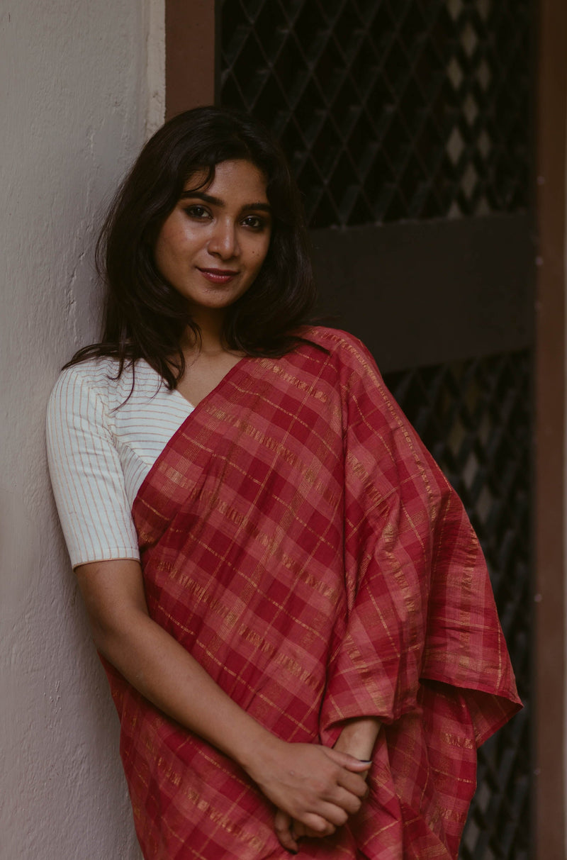 Red handloom cotton saree