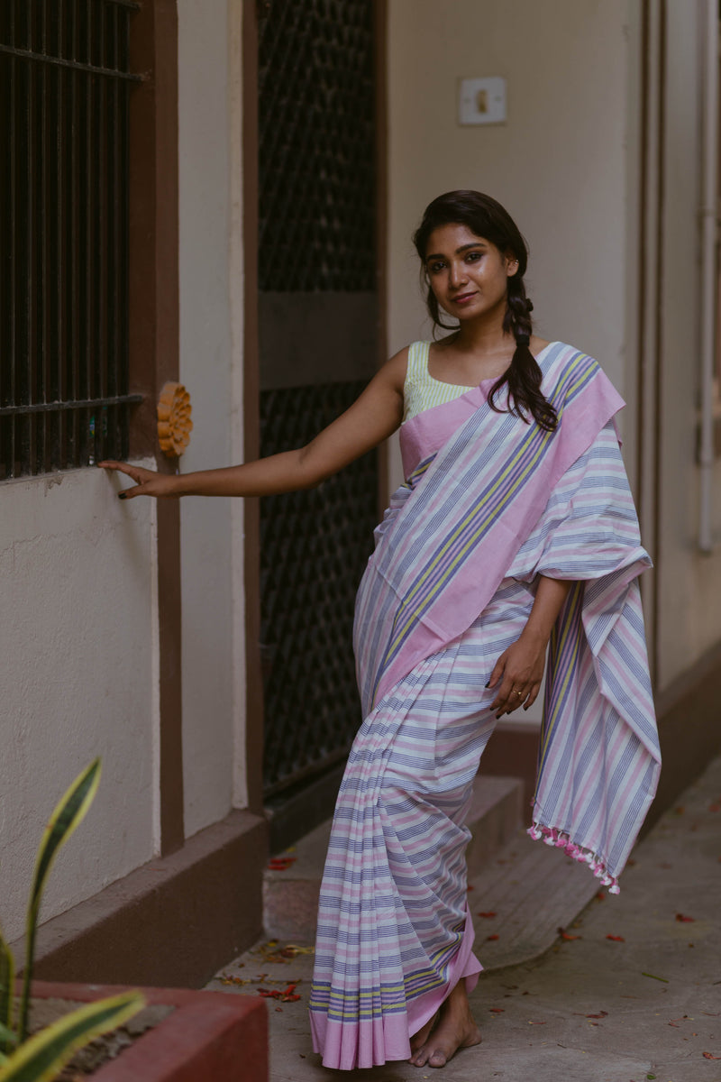 Pastel Striped Cotton Saree