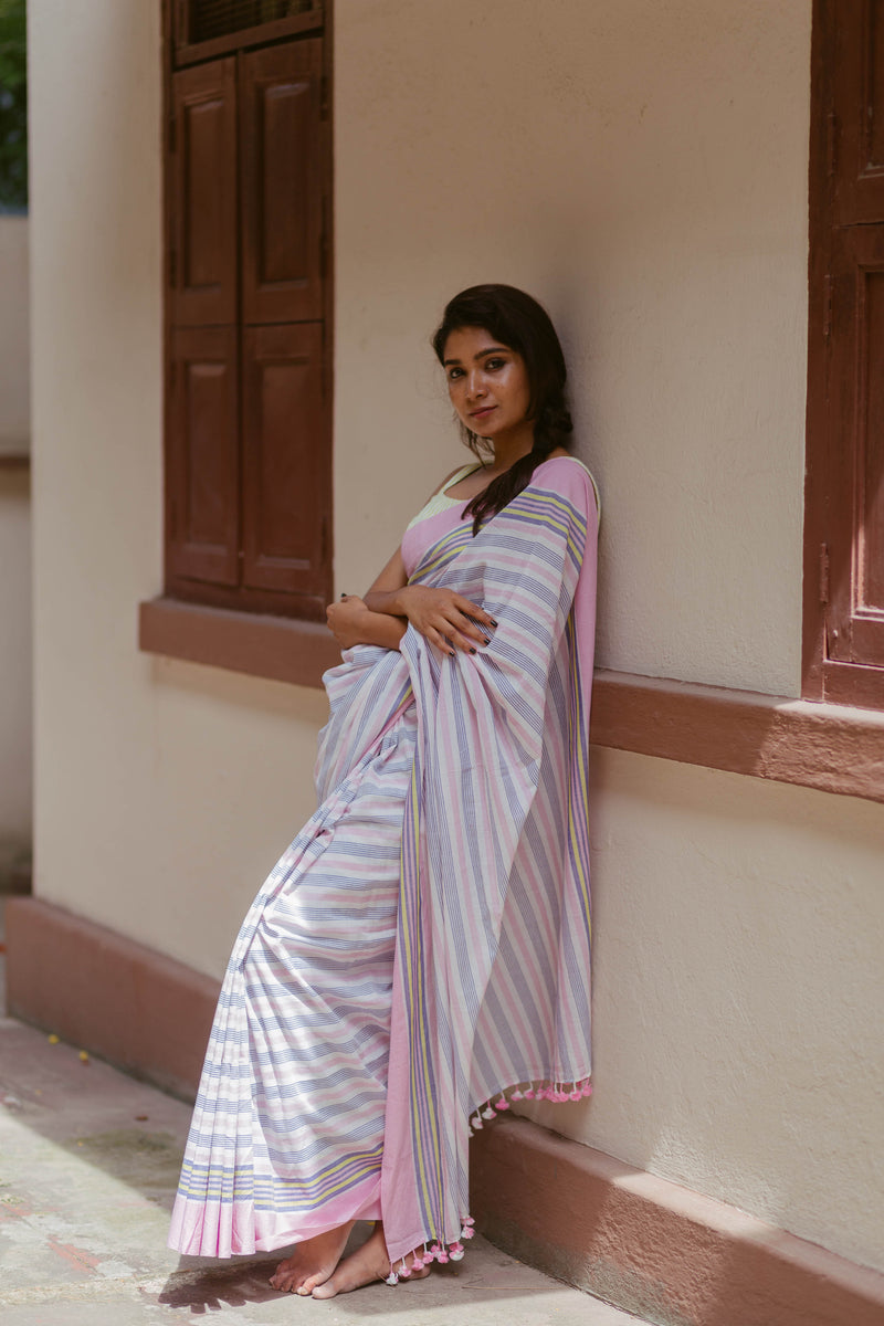 Pastel Striped Cotton Saree