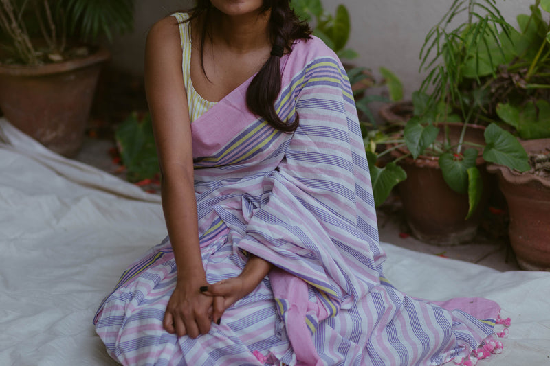 Pastel Striped Cotton Saree