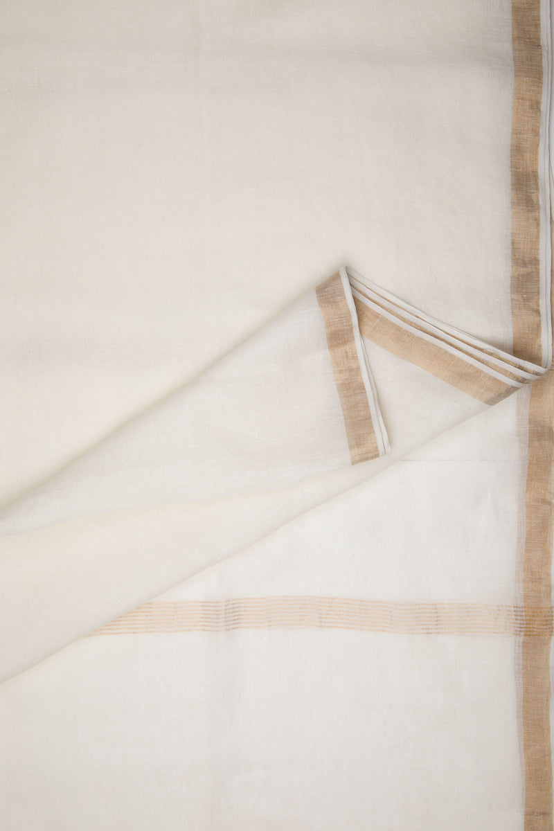 Golden White - Handwoven Linen Silk Saree