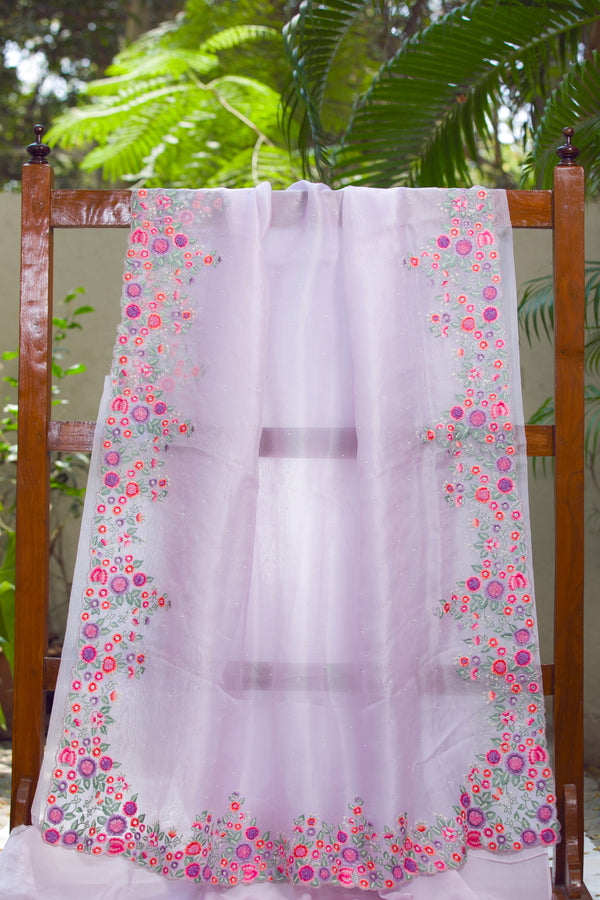 Lilac Charm - Embroidered Organza Saree