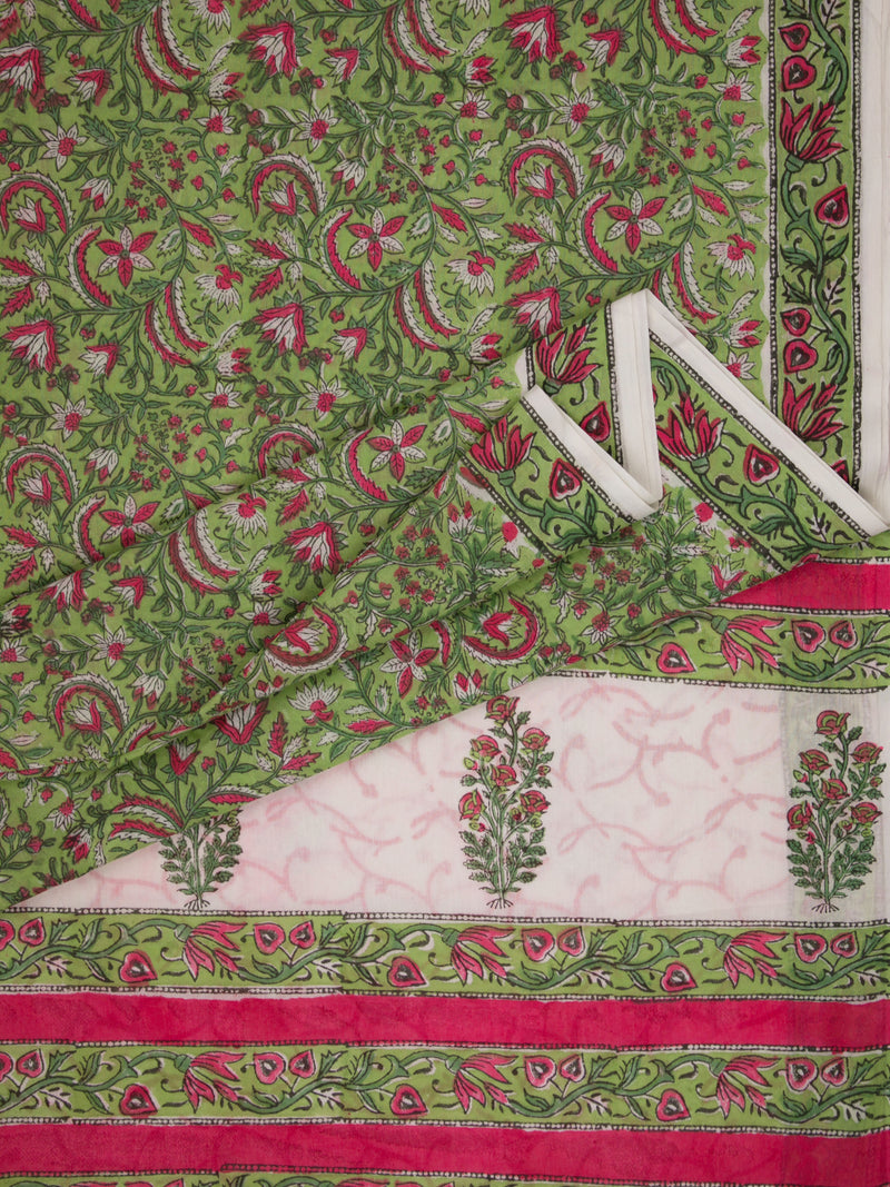 Shamrock - Hand block Printed Mul Saree