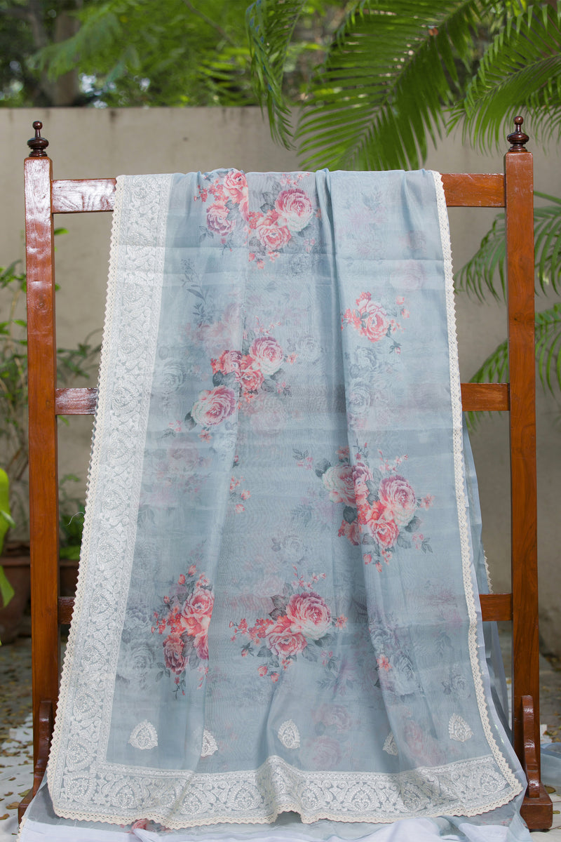 Victorian Garden - Embroidery Floral Organza Saree
