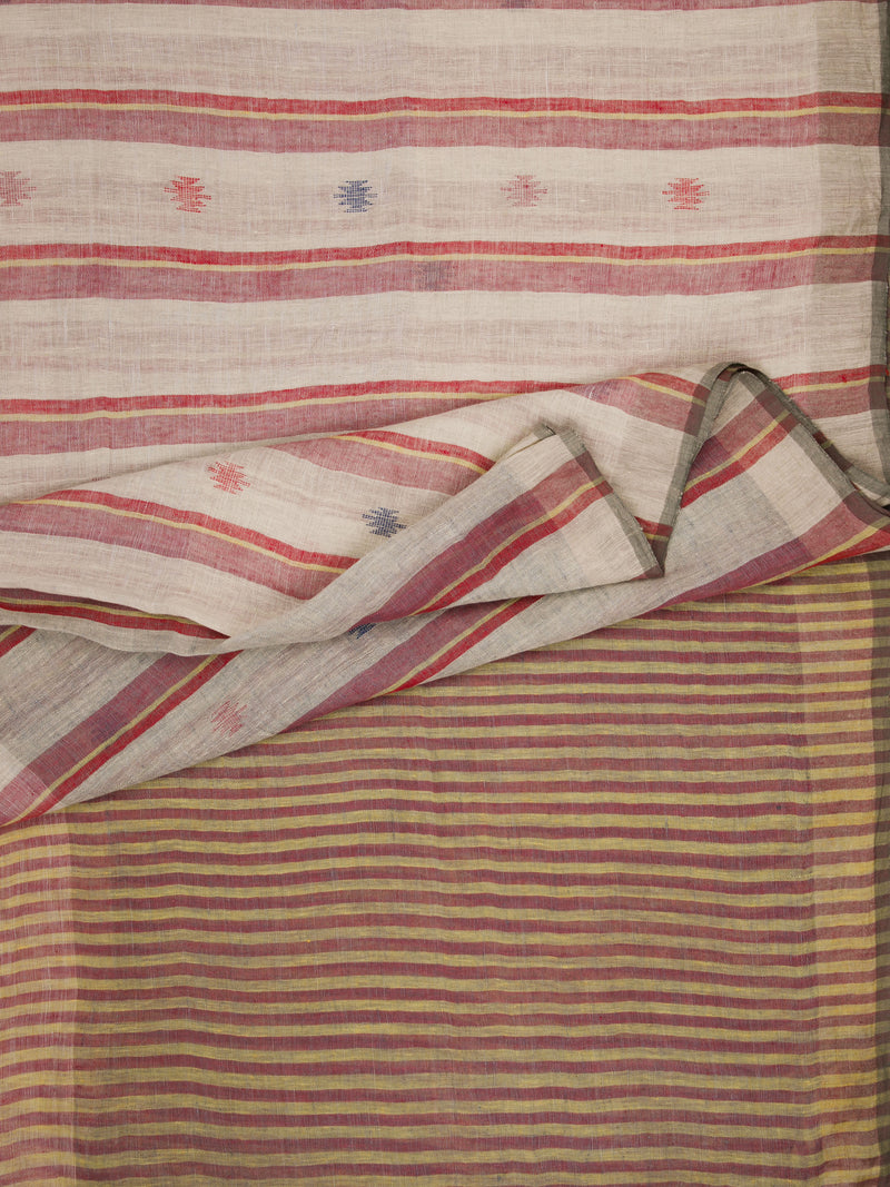 Tan Lines  -  Handwoven Linen Saree