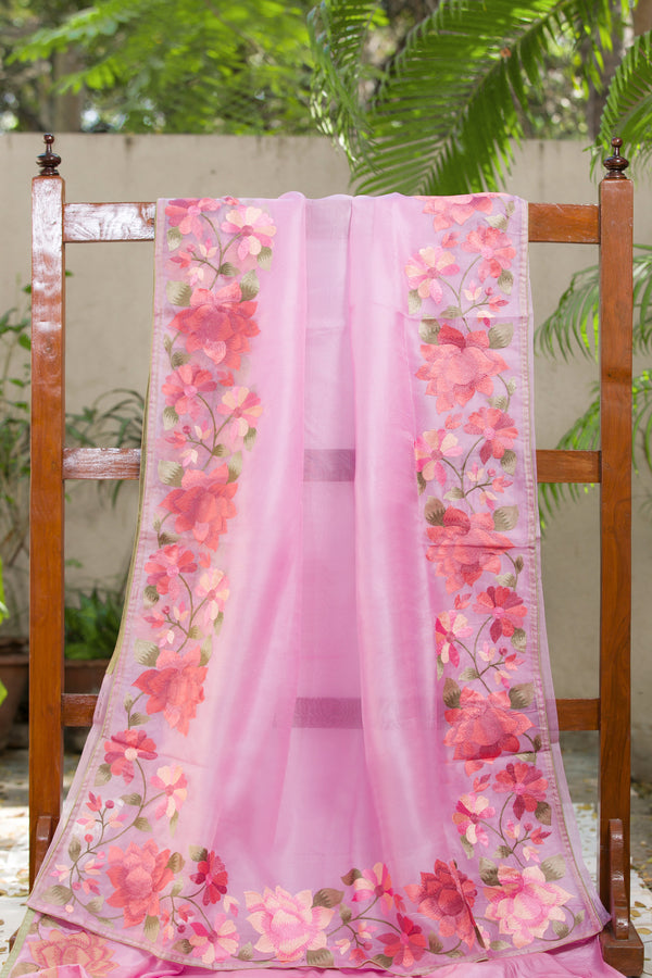 Rosealine Pink - Organza Saree