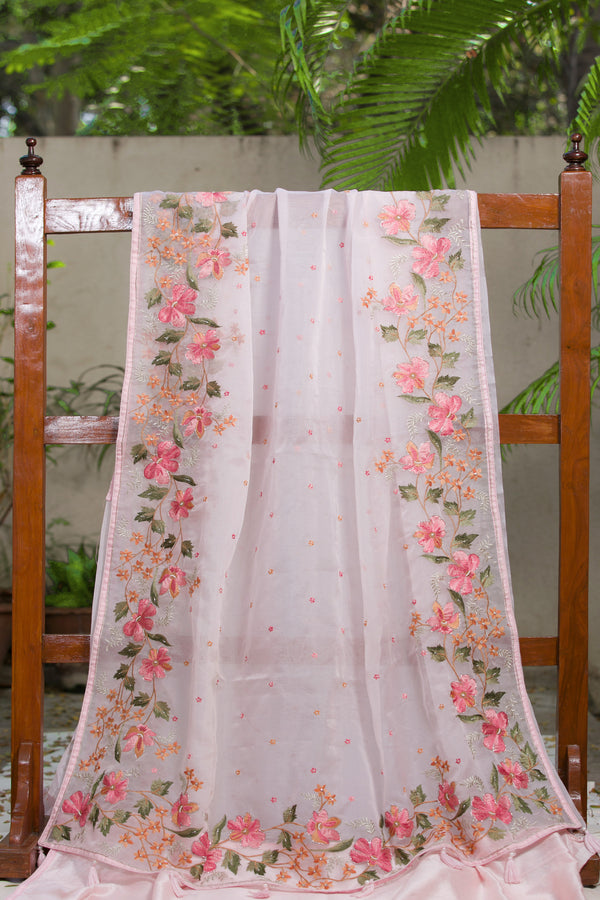 GoodLuck Peach   - Organza Saree