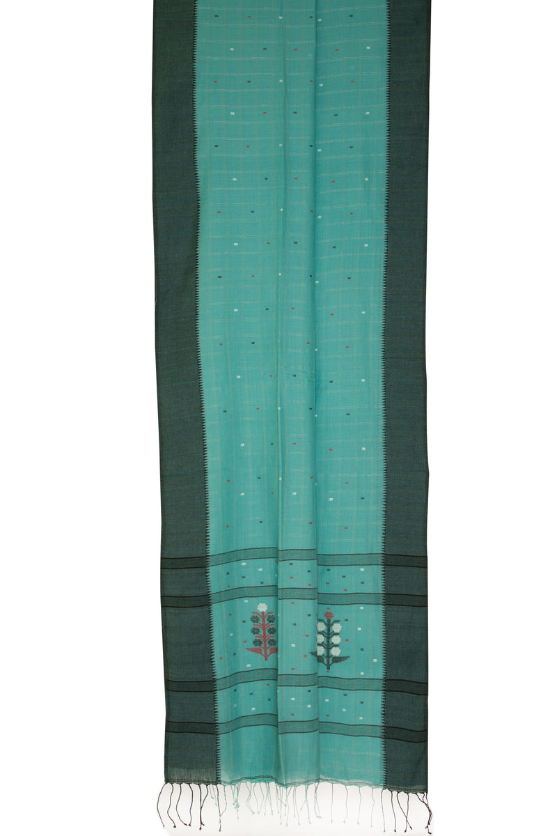 Floral Teal - Khadi Muslin Jamdani Saree