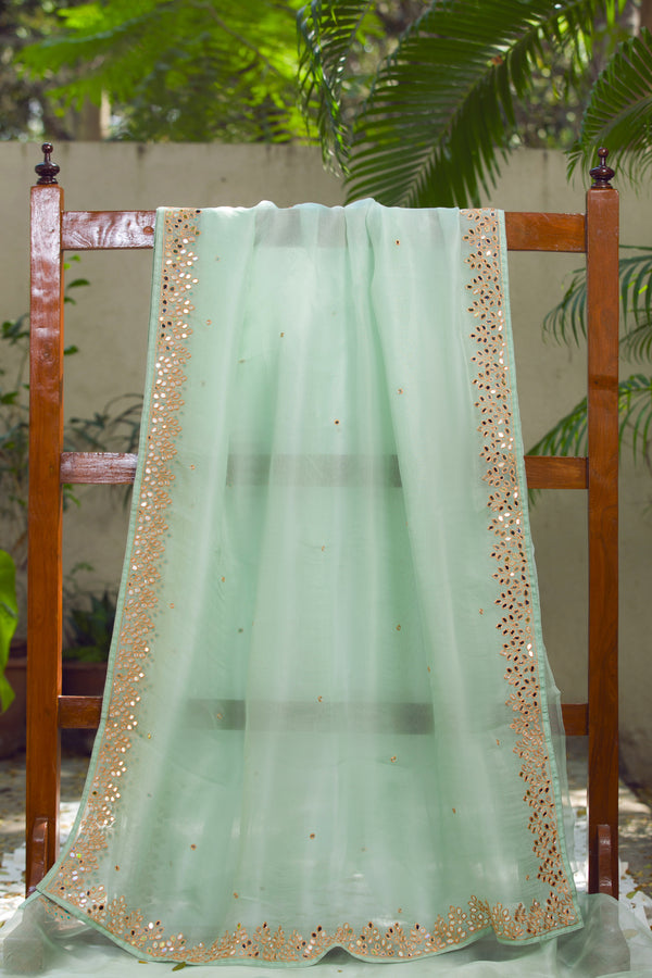 Moroccan Green - Mirror Work Organza Saree