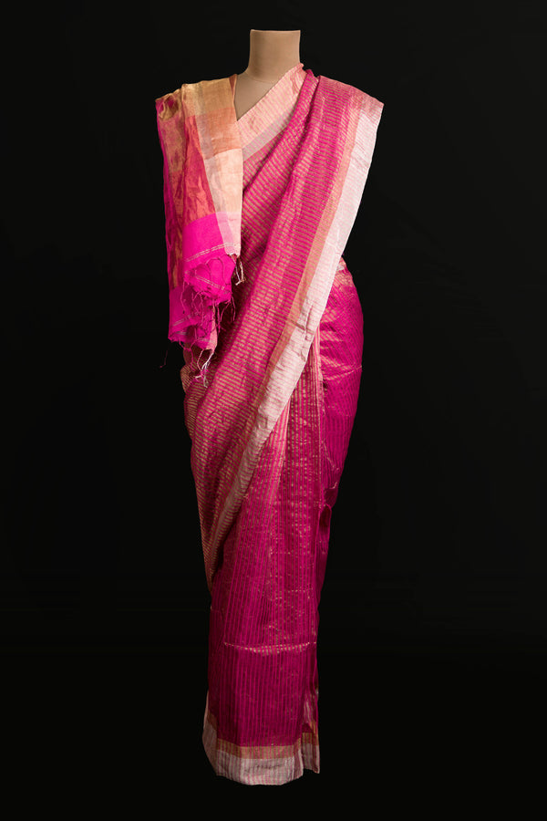 Pink Tissue Linen Saree
