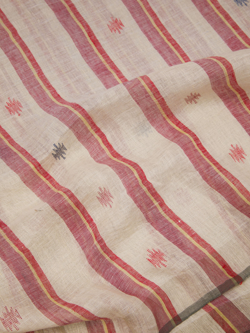 Tan Lines  -  Handwoven Linen Saree