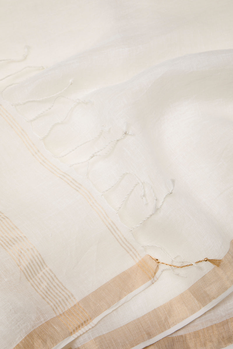 Golden White - Handwoven Linen Silk Saree