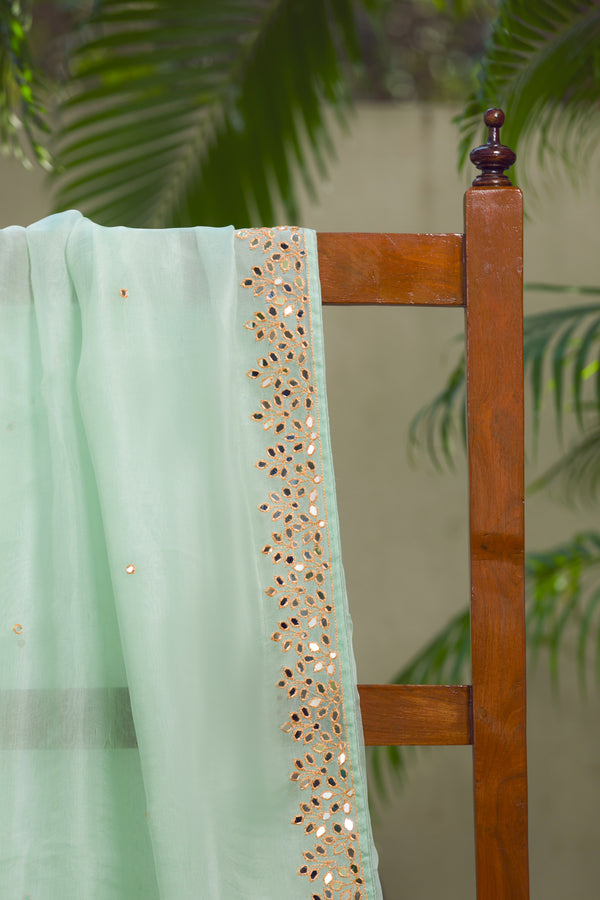 Moroccan Green - Mirror Work Organza Saree