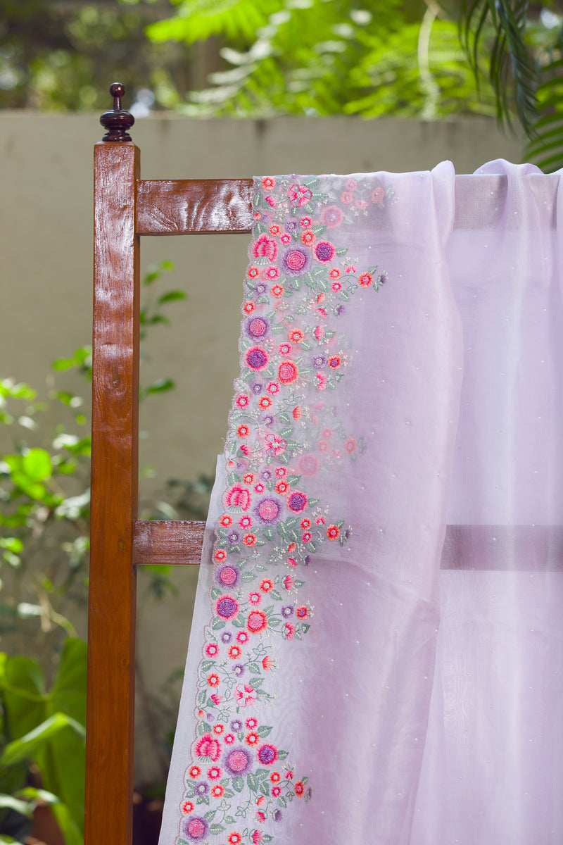 Lilac Charm - Embroidered Organza Saree